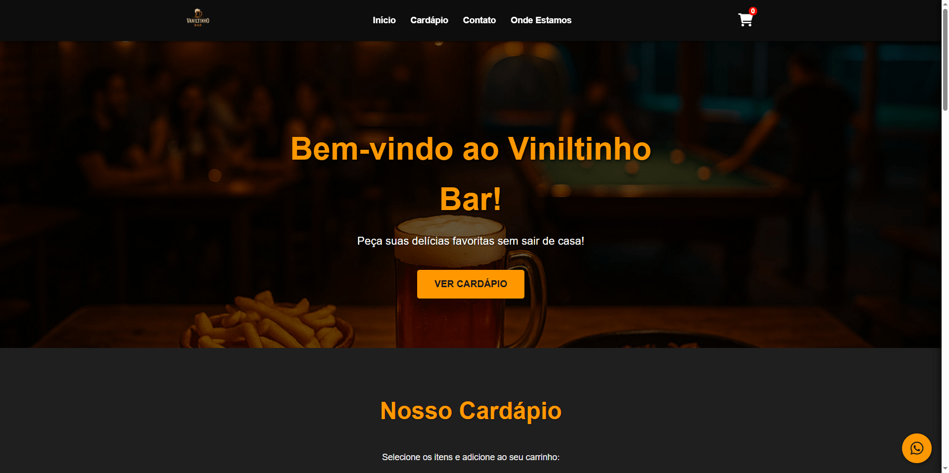 Captura de tela do web app do serviço Disk Vaniltinho