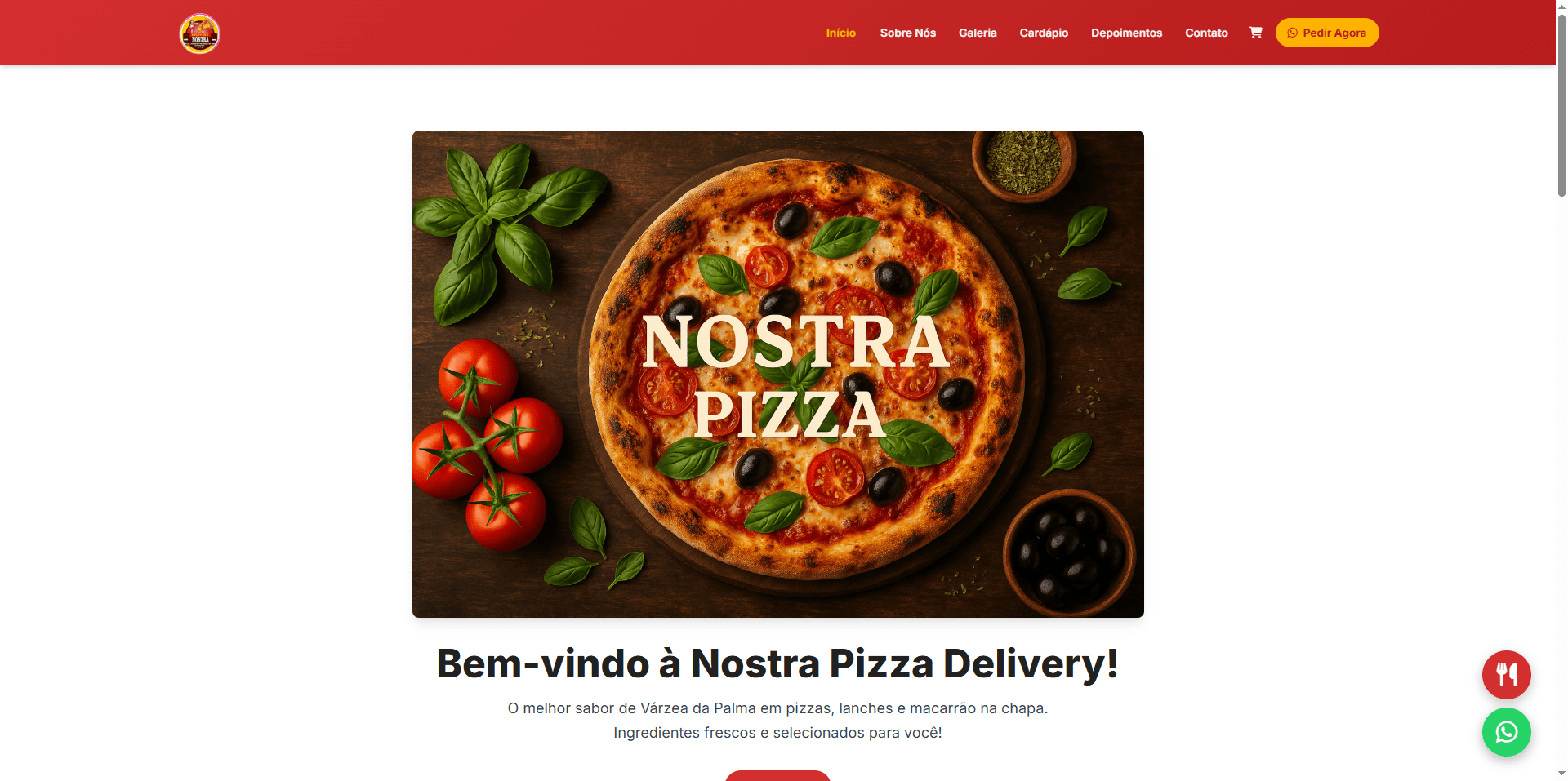 Captura de tela do site da pizzaria Nostra Pizza
